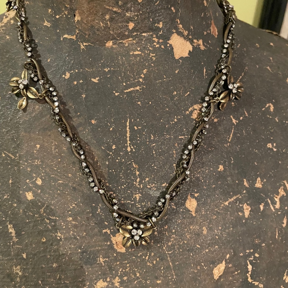 J Crew Brass and Rhinestone Necklace